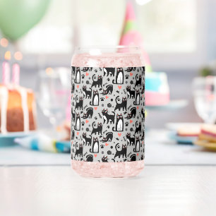 Cute Black Cat Seamless Pattern On A Light Grey Can Glass