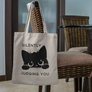 Cute Black Cat Silently Judging You Tote Bag