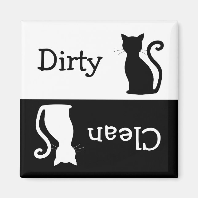 Cute Black Cat Silhouette Clean Dirty Dishwasher Magnet (Front)