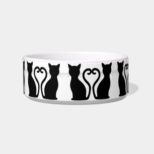 Cute Black Cat Silhouette Fun Black and White Bowl