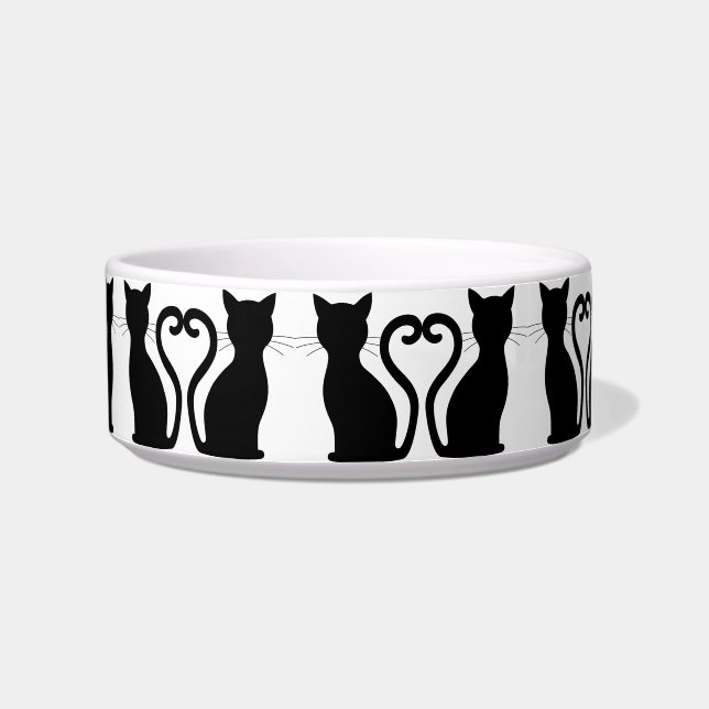 Cute Black Cat Silhouette Fun Black and White Bowl (Right)