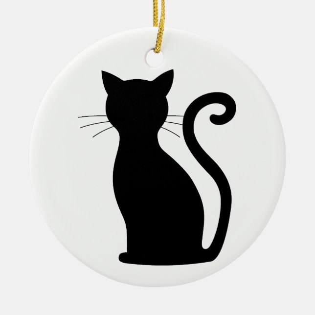 Cute Black Cat Silhouette Fun Black and White Ceramic Tree Decoration (Front)