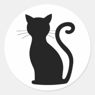 Cute Black Cat Silhouette Fun Black and White Classic Round Sticker