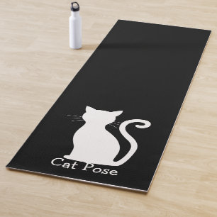 Cute Black Cat Silhouette Fun Black and White Yoga Mat