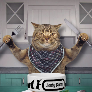 Cute Black Cat Silhouette Pattern With Cat Name Bo Bowl