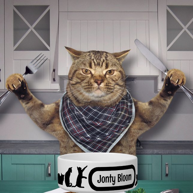 Cute Black Cat Silhouette Pattern With Cat Name Bo Bowl (Creator Uploaded)