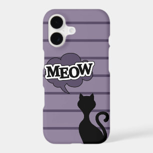 Cute black cat silhouette says meow