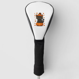 Cute Black Cat Sitting on Pumpkin Fall Aesthetic A Golf Head Cover