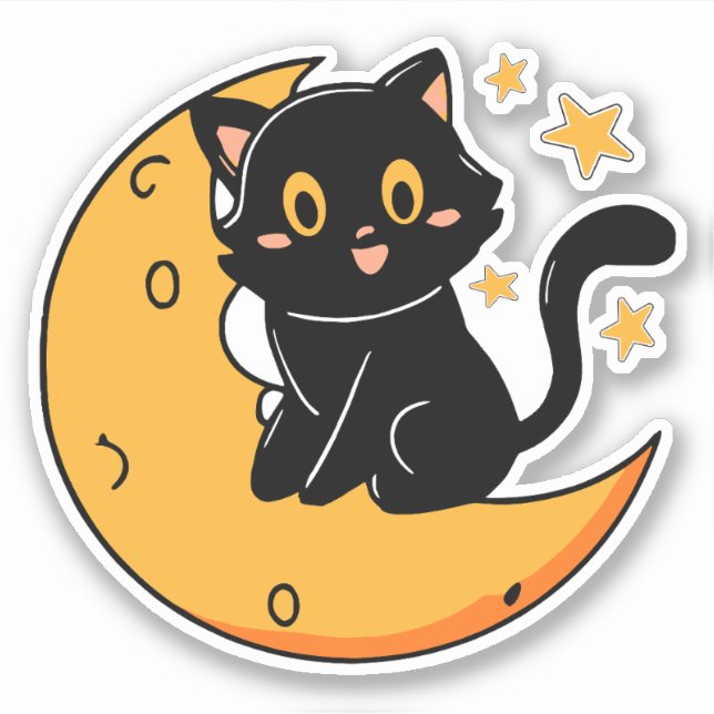 Cute black cat sitting on the moon (Front)
