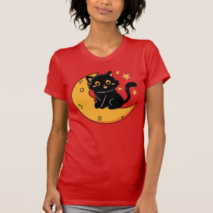Cute black cat sitting on the moon T-Shirt
