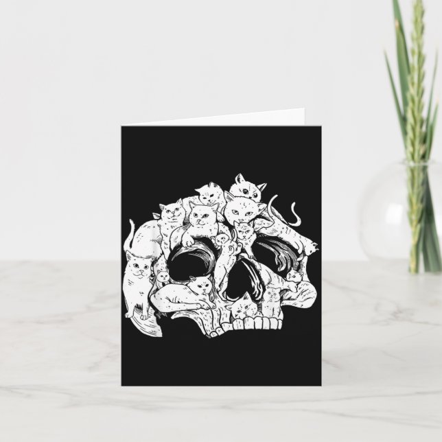 Cute Black Cat Skull Kitty Skeleton Scary Card (Front)