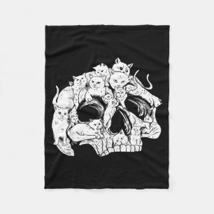 Cute Black Cat Skull Kitty Skeleton Scary Fleece Blanket