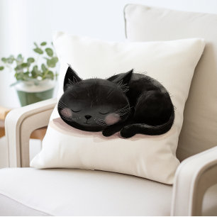 Cute Black Cat Sleeping Pillow, Cozy Cat Cushion