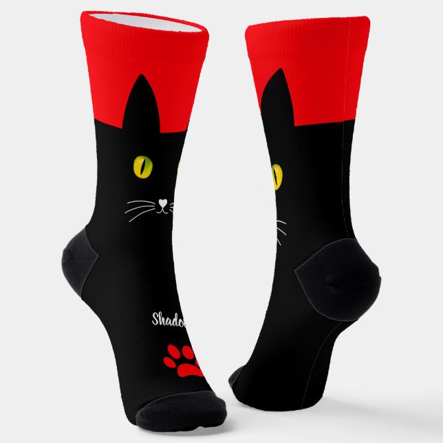Cute Black Cat Socks Gift for Cat Lovers (Angled)