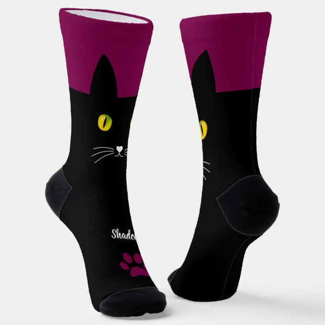 Cute Black Cat Socks Gift for Cat Lovers (Angled)
