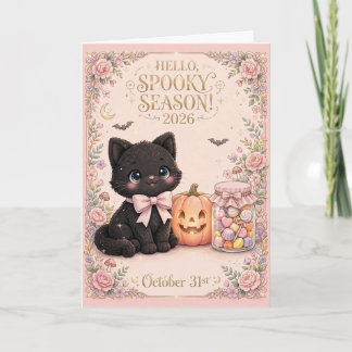 Cute Black Cat Spooky Season 2026 Halloween Greeti Card