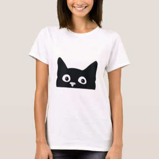 Cute Black Cat Spy Peeking Around the Corner Kitte T-Shirt