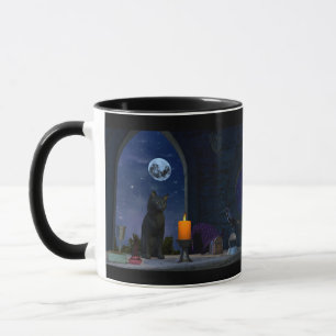 Cute Black Cat Staring at a Candle Mug