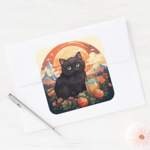 Cute black cat sticker