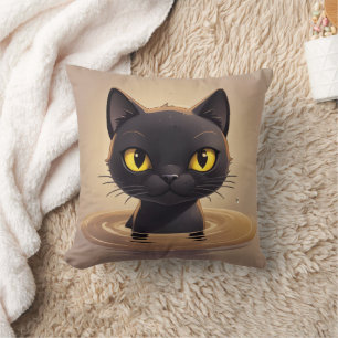 Cute Black Cat Swimming Decorative Art Cushion