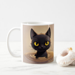 Cute Black Cat Swimming Graphic Art Coffee Mug
