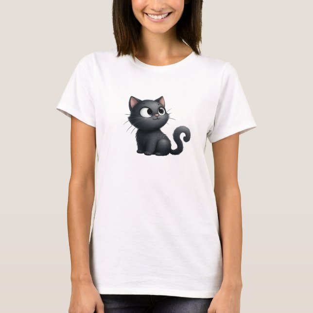 Cute Black Cat T-Shirt (Front)