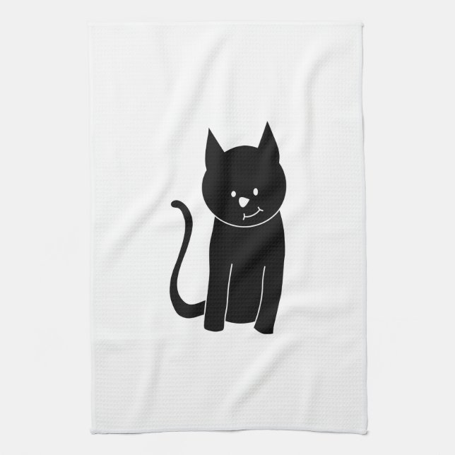 Cute Black Cat Tea Towel (Vertical)