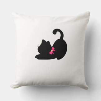 Cute Black Cat Throw Pillow | Elegant Pink Bow Tie