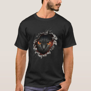 Cute Black Cat Torn Hole T-Shirt