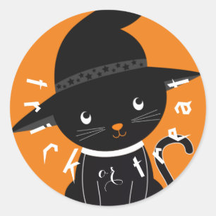 Cute Black Cat Trick or Treat Halloween Classic Round Sticker
