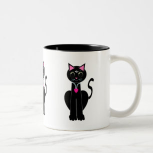 Cute black cat Two-Tone coffee mug