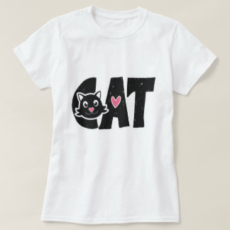 Cute Black Cat Typography Design T-Shirt