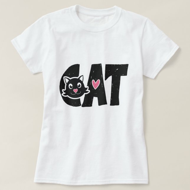 Cute Black Cat Typography Design T-Shirt (Design Front)