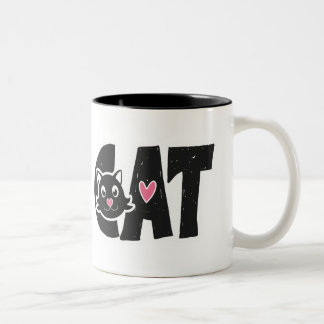 Cute Black Cat Typography Design Two-Tone Coffee Mug