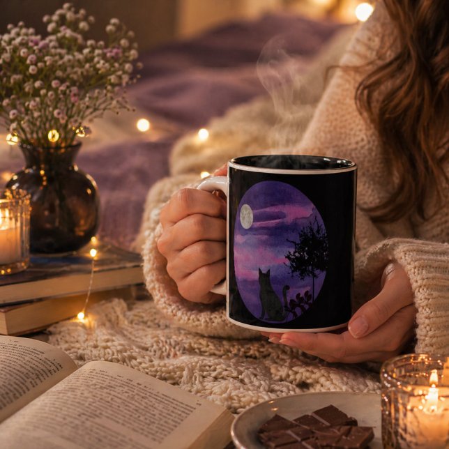  Cute Black Cat Under Moon  – cat lovers mug (Creator Uploaded)