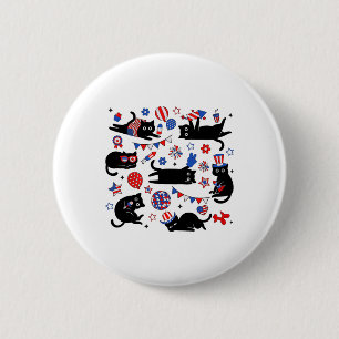 Cute Black Cat Usa Flag Firework Patriotic 4th Of 6 Cm Round Badge