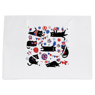 Cute Black Cat USA Flag Firework Patriotic 4th of Large Gift Bag