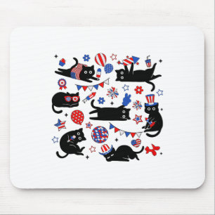 Cute Black Cat Usa Flag Firework Patriotic 4th Of Mouse Mat