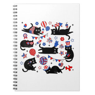 Cute Black Cat USA Flag Firework Patriotic 4th of Notebook