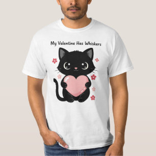 Cute Black Cat Valentine Illustration Romantic Cat T-Shirt