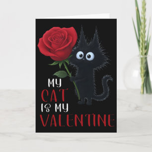 Cute Black Cat Valentine's Day Rose  Card