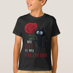 Cute Black Cat Valentine's Day Rose  T-Shirt