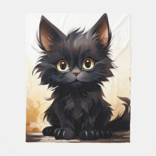 Cute Black Cat Watercolor Art Fleece Blanket