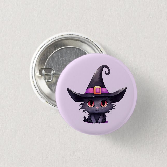 Cute Black Cat Wearing a Witch's Hat 3 Cm Round Badge (Front & Back)