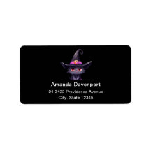 Cute Black Cat Wearing a Witch's Hat Address