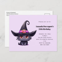Cute Black Cat Wearing a Witch's Hat Birthday
