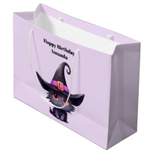 Cute Black Cat Wearing a Witch's Hat Birthday Large Gift Bag