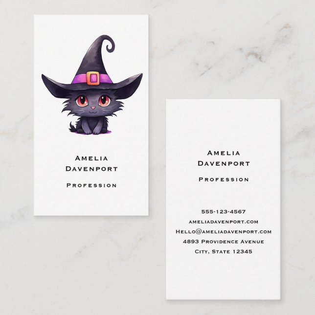 Cute Black Cat Wearing a Witch's Hat Business Card (Front/Back)