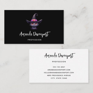 Cute Black Cat Wearing a Witch's Hat Business Card