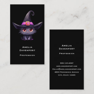 Cute Black Cat Wearing a Witch's Hat Business Card